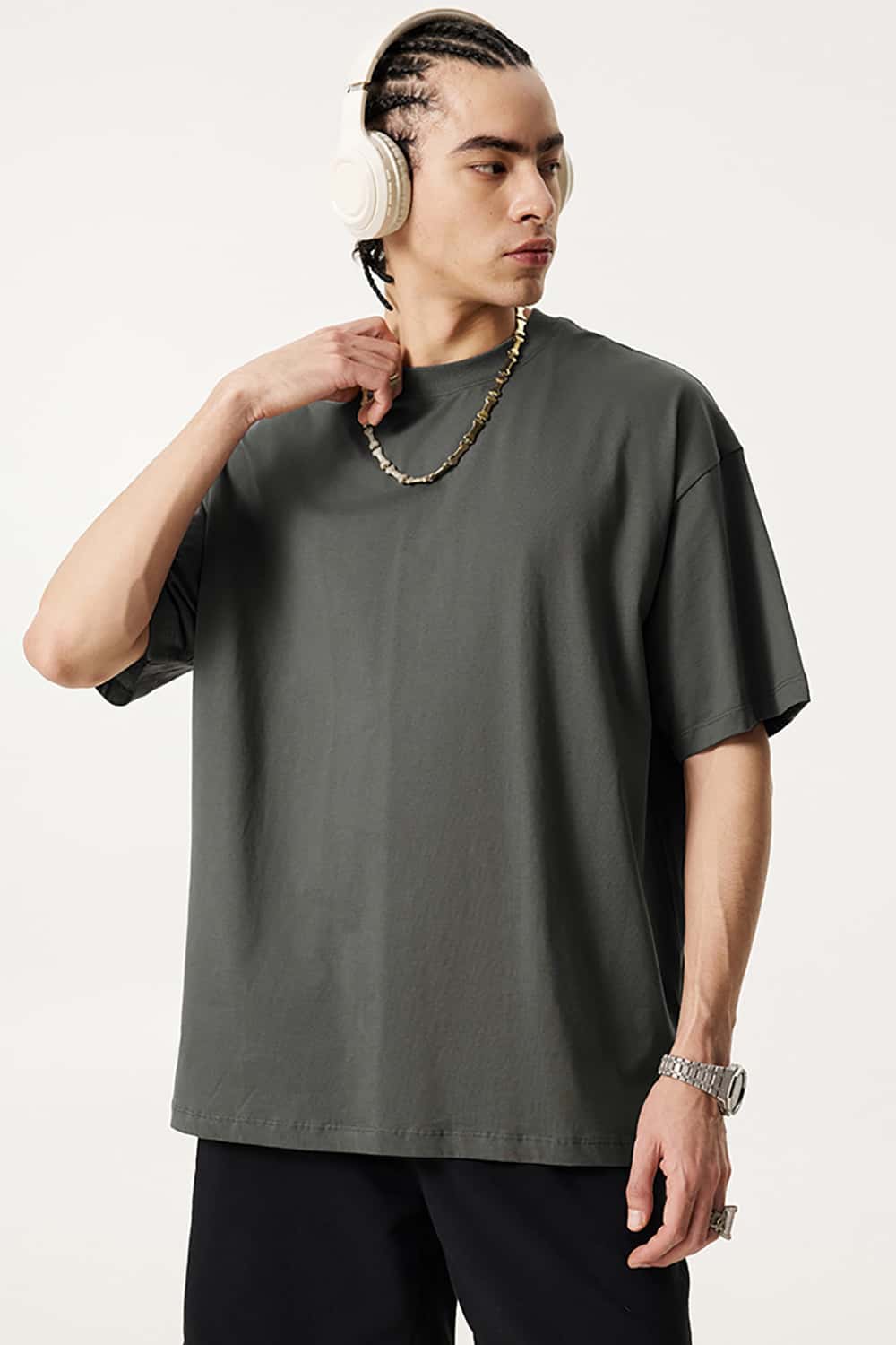 180g Low Shrink Pure Cotton Drop Shoulder Solid Color Short Sleeve T-Shirt