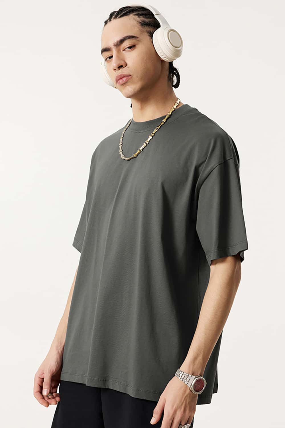 180g Low Shrink Pure Cotton Drop Shoulder Solid Color Short Sleeve T-Shirt