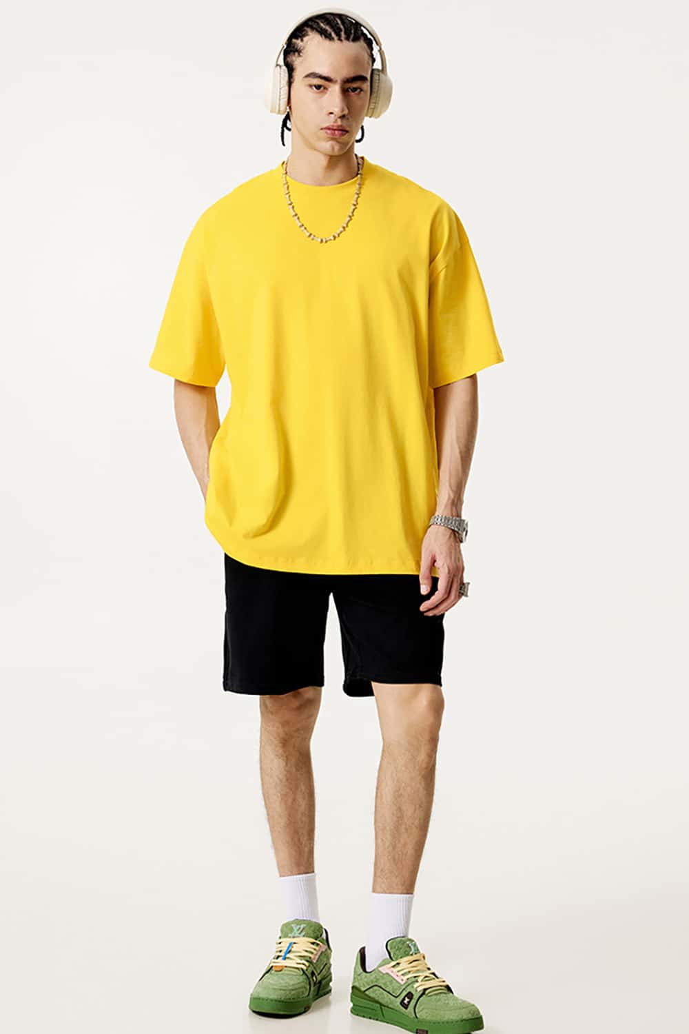 180g Low Shrink Pure Cotton Drop Shoulder Solid Color Short Sleeve T-Shirt