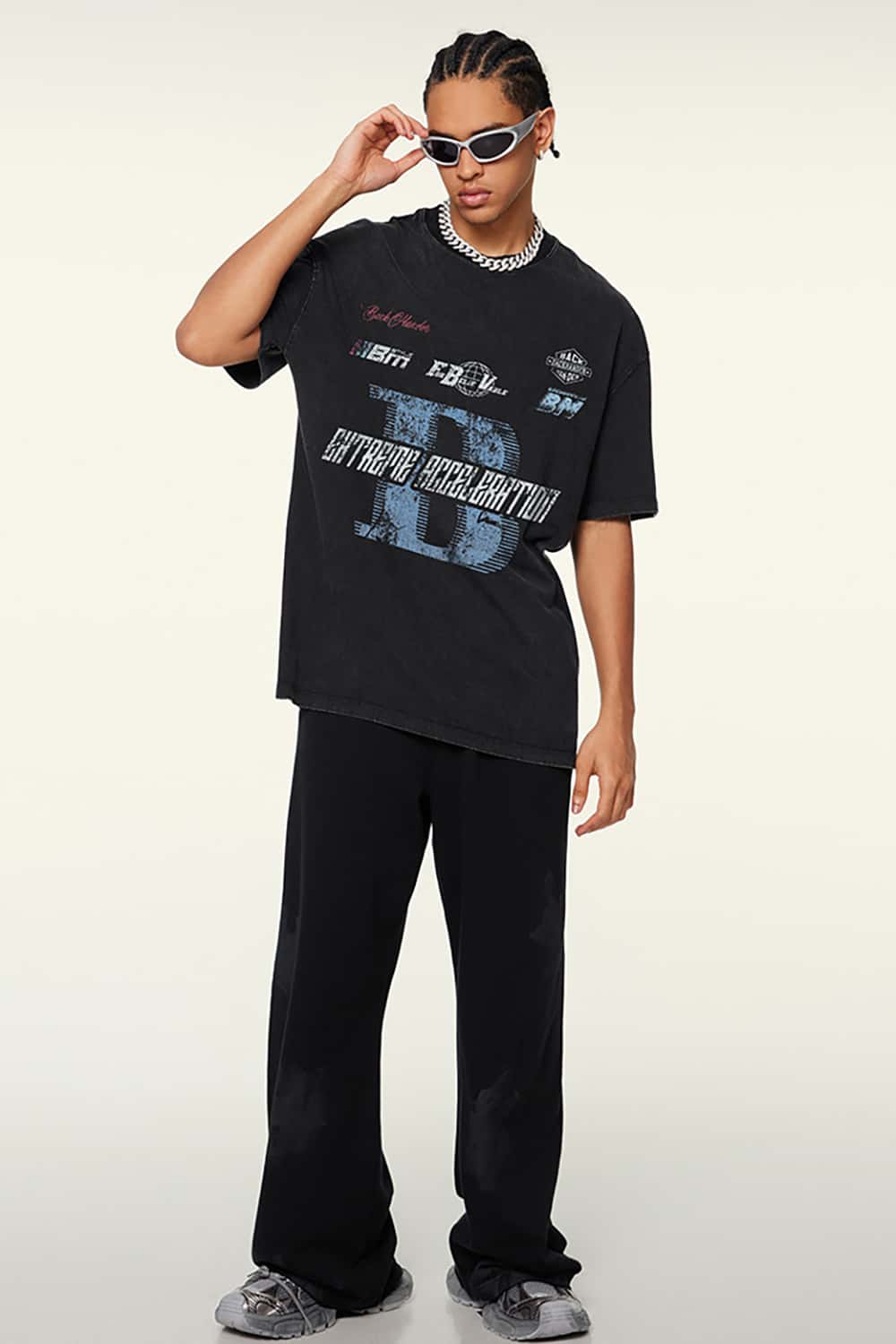 High Street Racing Slogan Loose Fit Washed Round Neck Short Sleeve T-Shirt