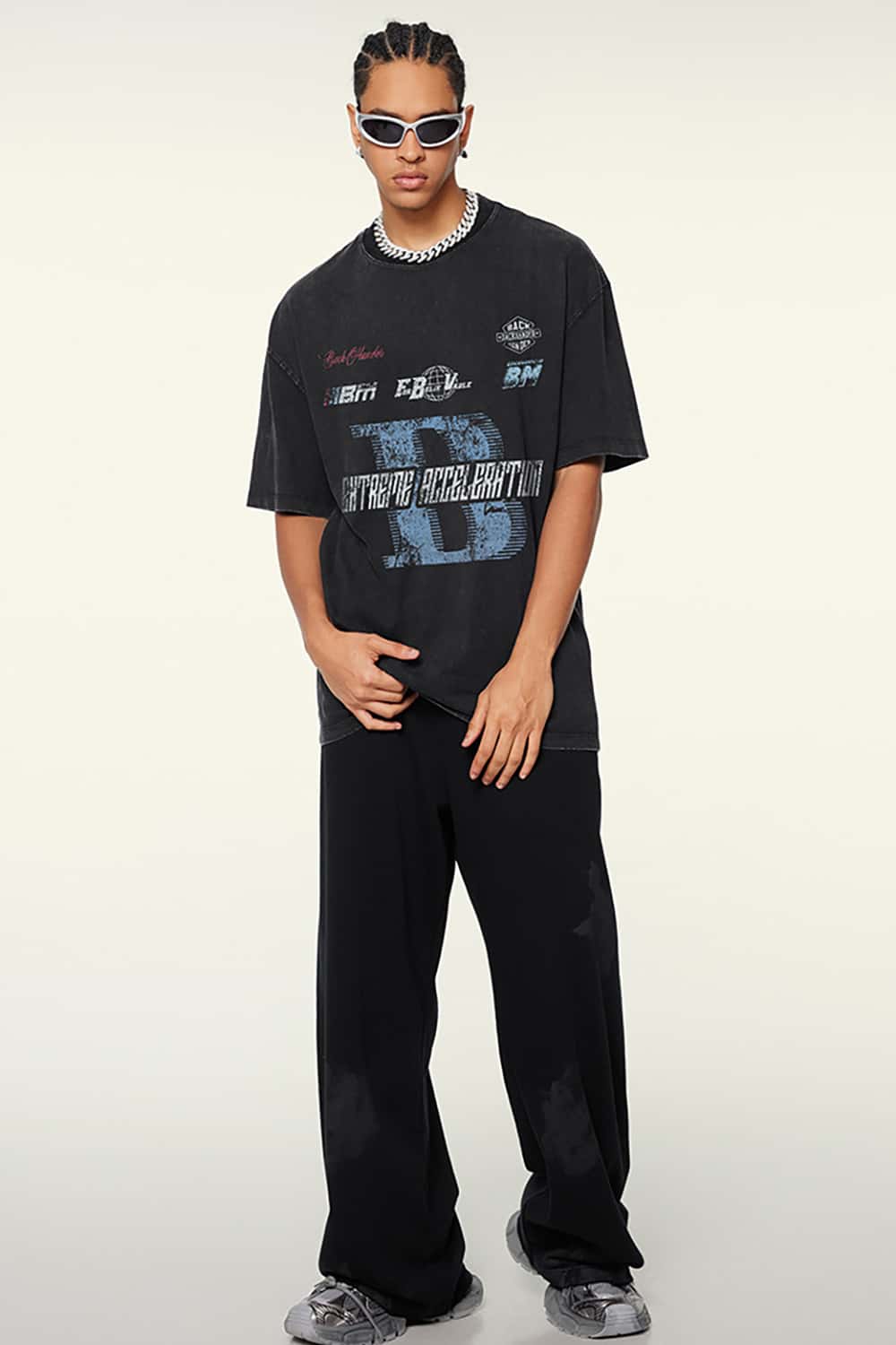 High Street Racing Slogan Loose Fit Washed Round Neck Short Sleeve T-Shirt