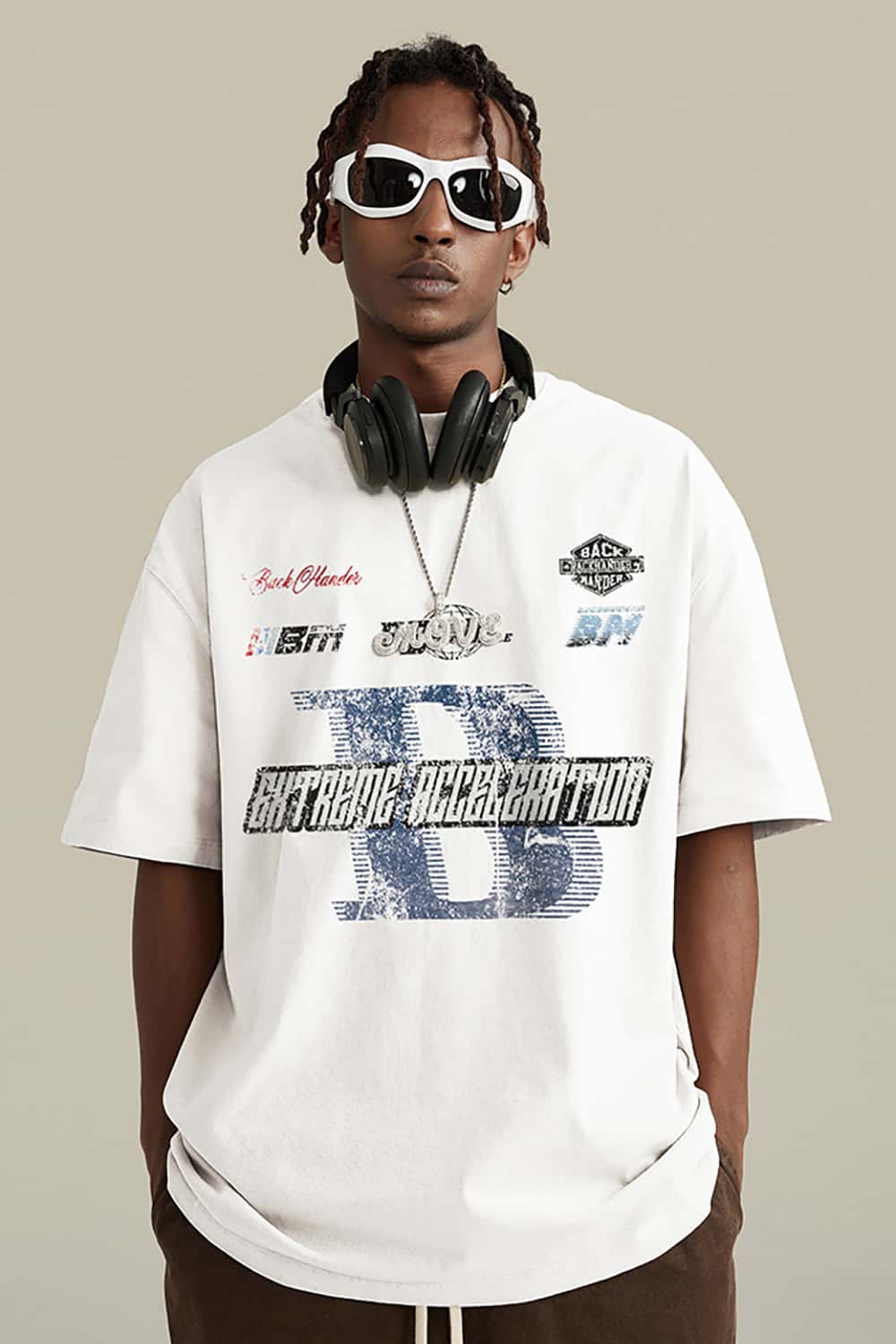 High Street Racing Slogan Loose Fit Washed Round Neck Short Sleeve T-Shirt