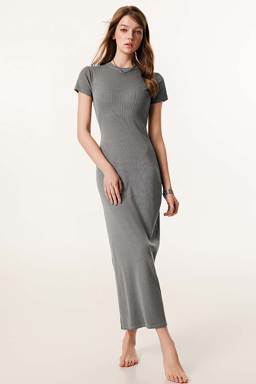 Slimming Hip-Hugging Dress with Slit - Figure-Enhancing Long Dress