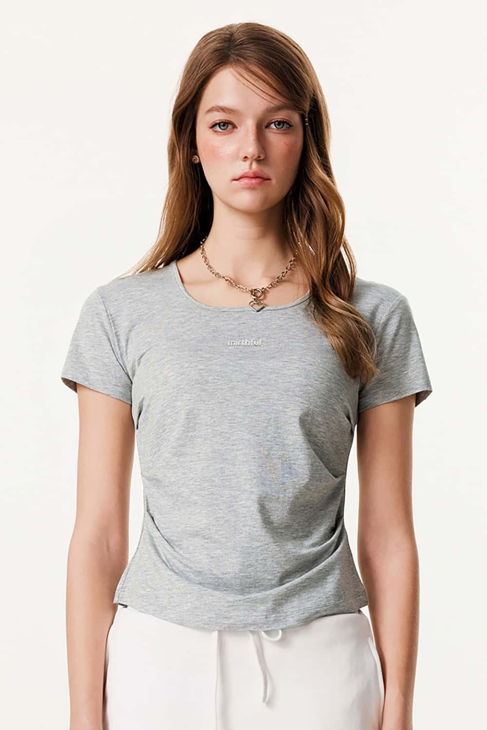 Square Neckline Fitted Waist 3D Print Short Sleeve T-Shirt with Scalloped Hem