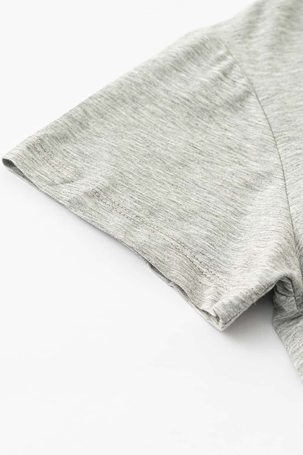 Square Neckline Fitted Waist 3D Print Short Sleeve T-Shirt with Scalloped Hem