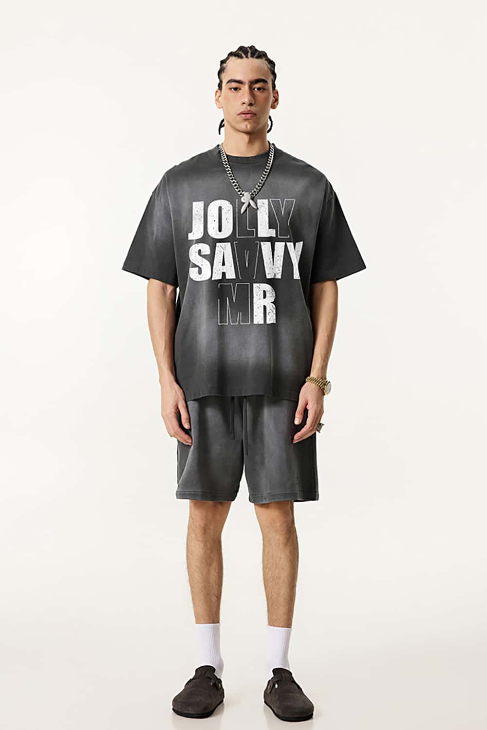 High Street Vintage Round Neck T-Shirt with Letter Print Short Sleeves