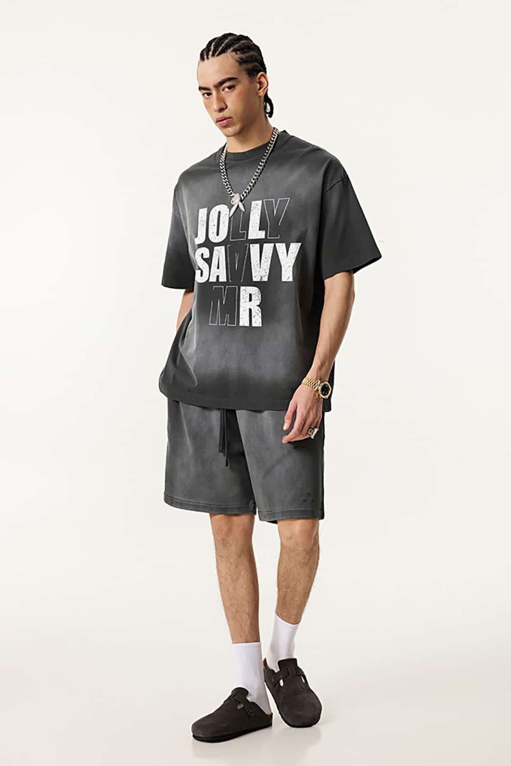 High Street Vintage Round Neck T-Shirt with Letter Print Short Sleeves