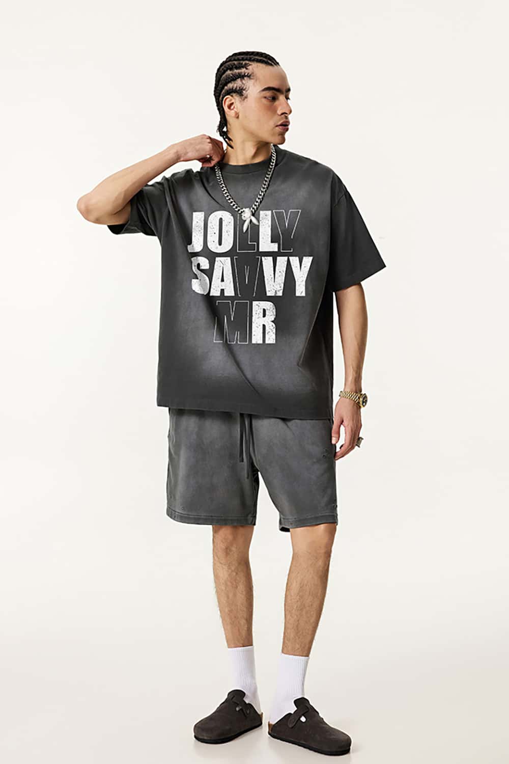 High Street Vintage Round Neck T-Shirt with Letter Print Short Sleeves