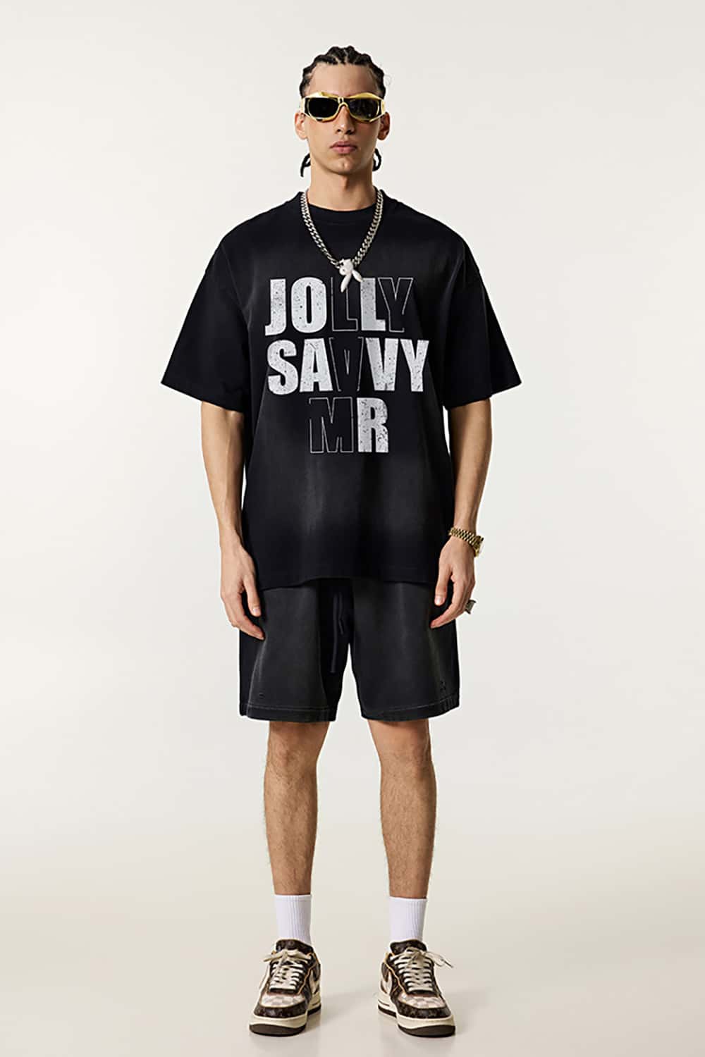 High Street Vintage Round Neck T-Shirt with Letter Print Short Sleeves