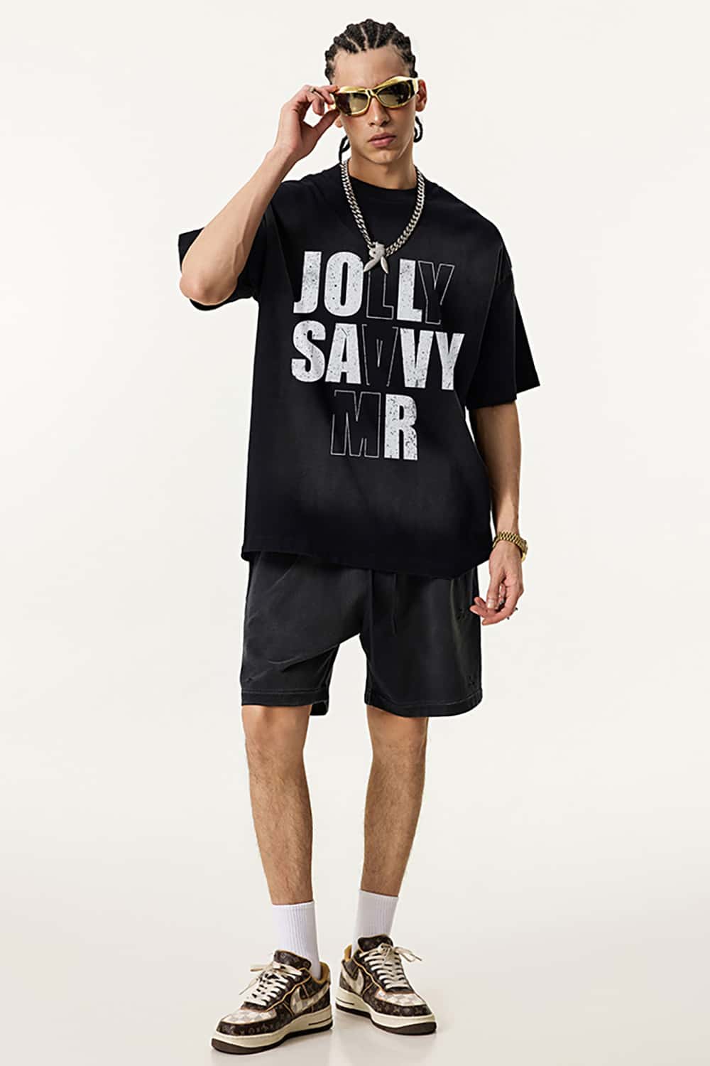 High Street Vintage Round Neck T-Shirt with Letter Print Short Sleeves