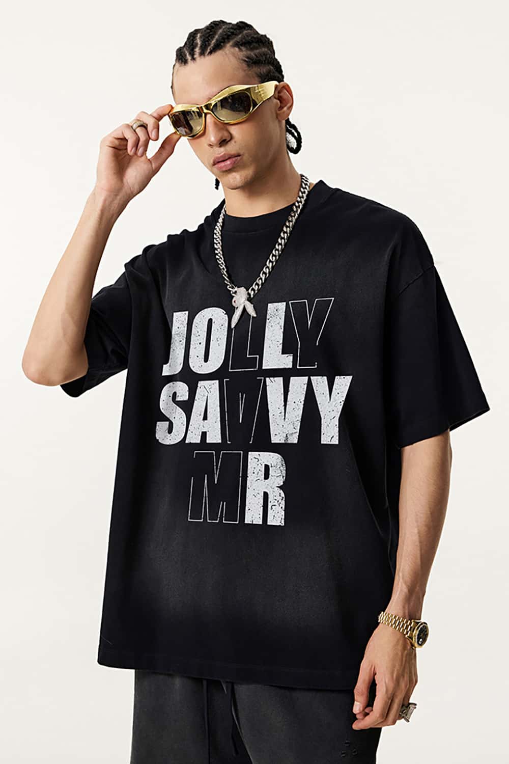 High Street Vintage Round Neck T-Shirt with Letter Print Short Sleeves