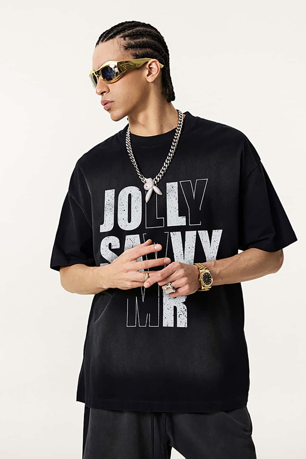 High Street Vintage Round Neck T-Shirt with Letter Print Short Sleeves