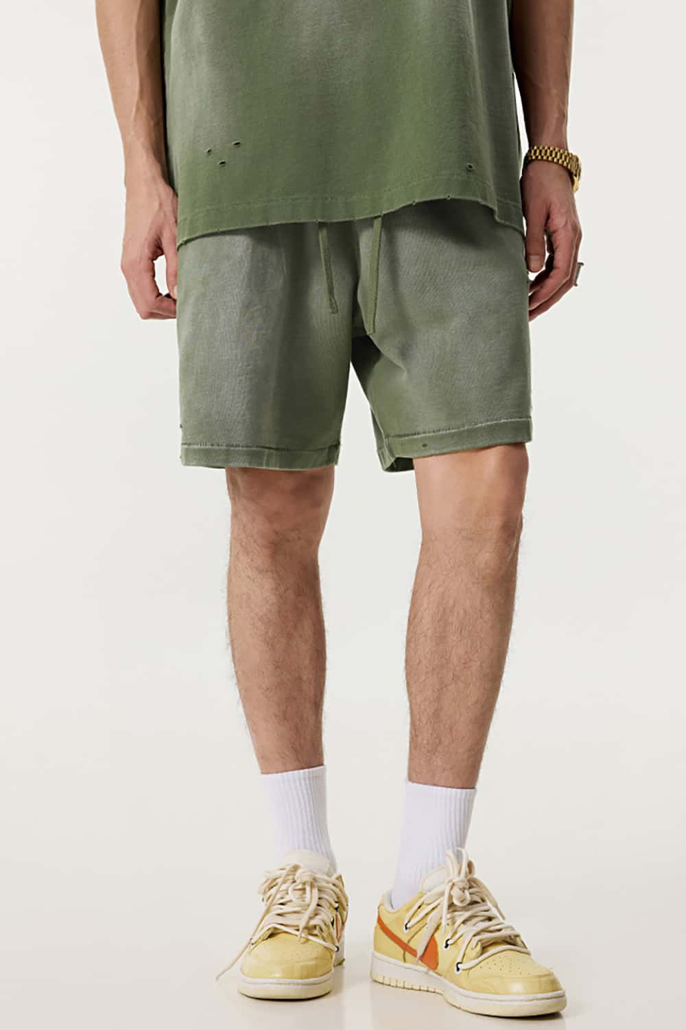 Street Style Distressed Sports Shorts - Loose Fit Mid-Length Shorts