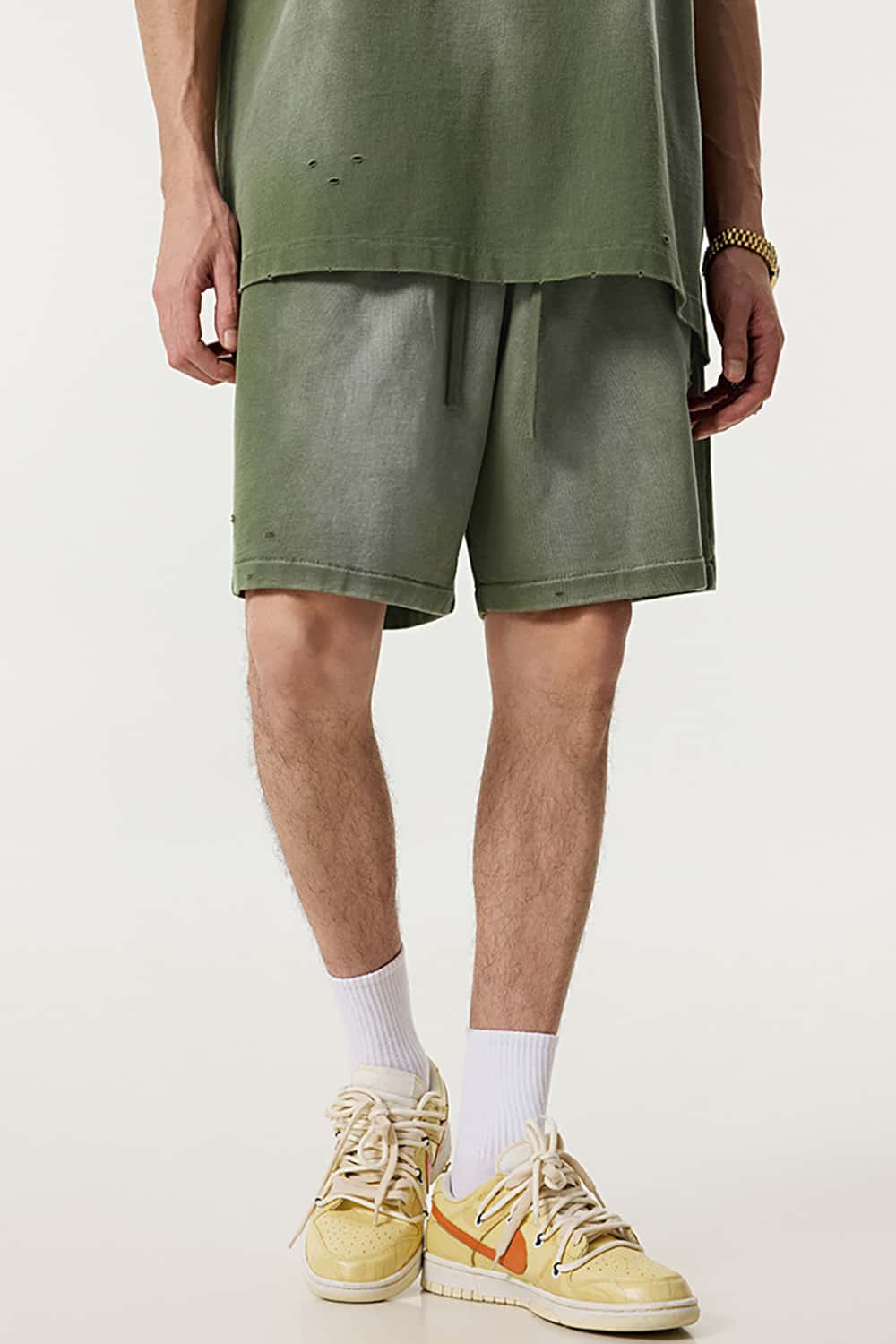 Street Style Distressed Sports Shorts - Loose Fit Mid-Length Shorts