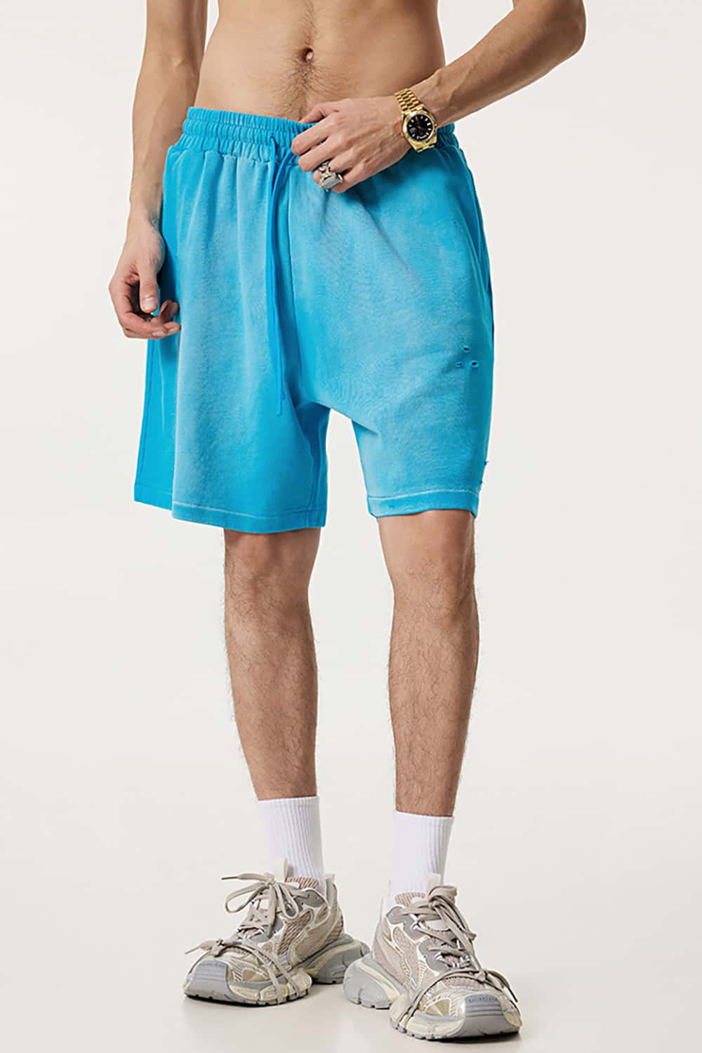 Street Style Distressed Sports Shorts - Loose Fit Mid-Length Shorts