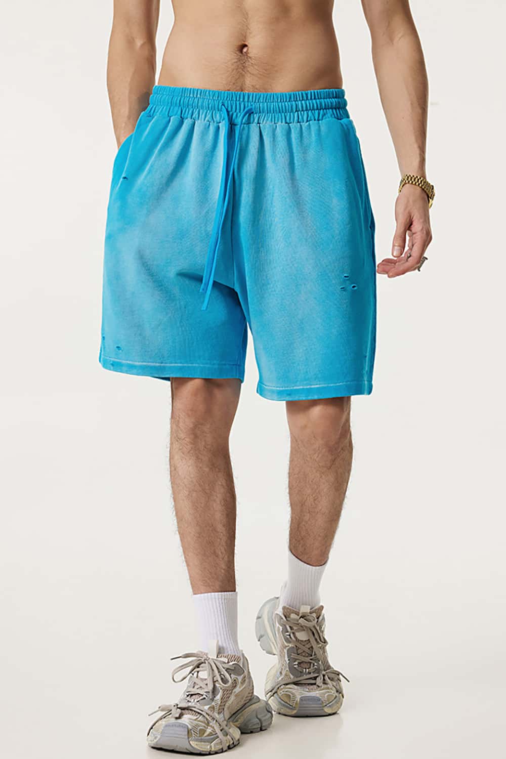 Street Style Distressed Sports Shorts - Loose Fit Mid-Length Shorts