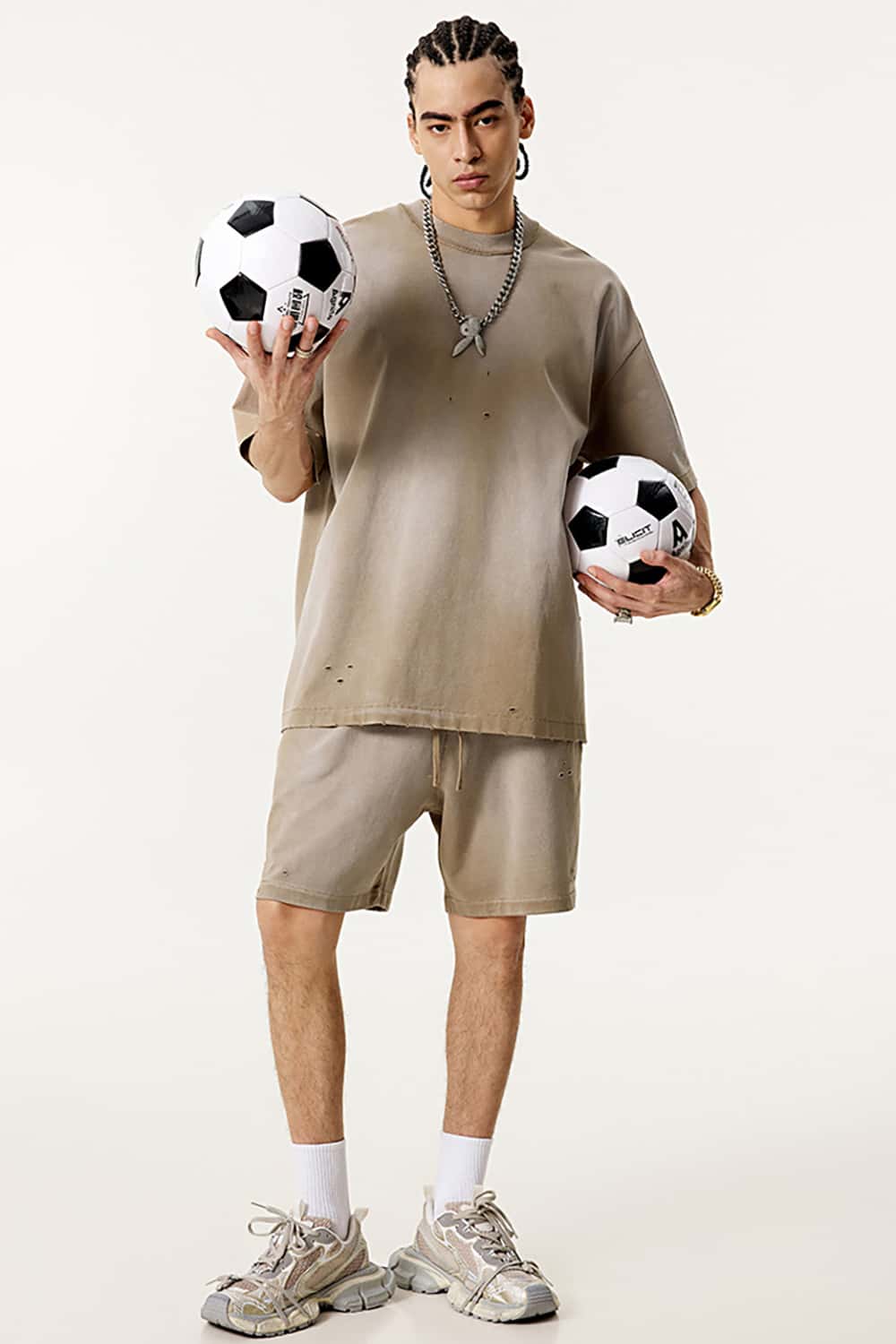 Street Style Distressed Sports Shorts - Loose Fit Mid-Length Shorts