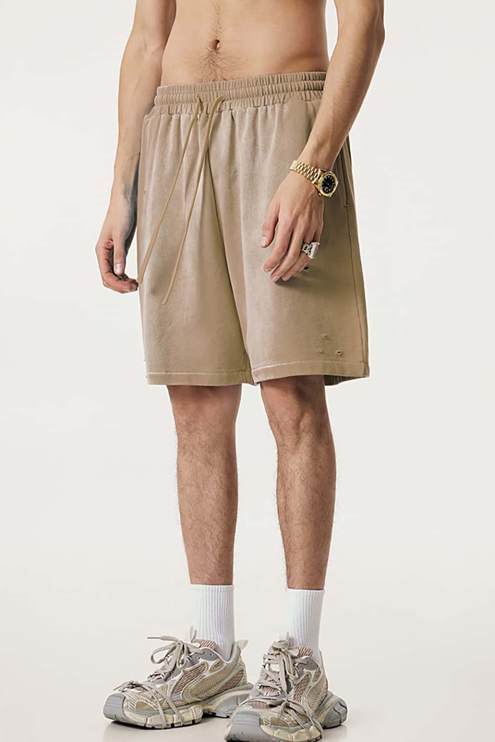 Street Style Distressed Sports Shorts - Loose Fit Mid-Length Shorts