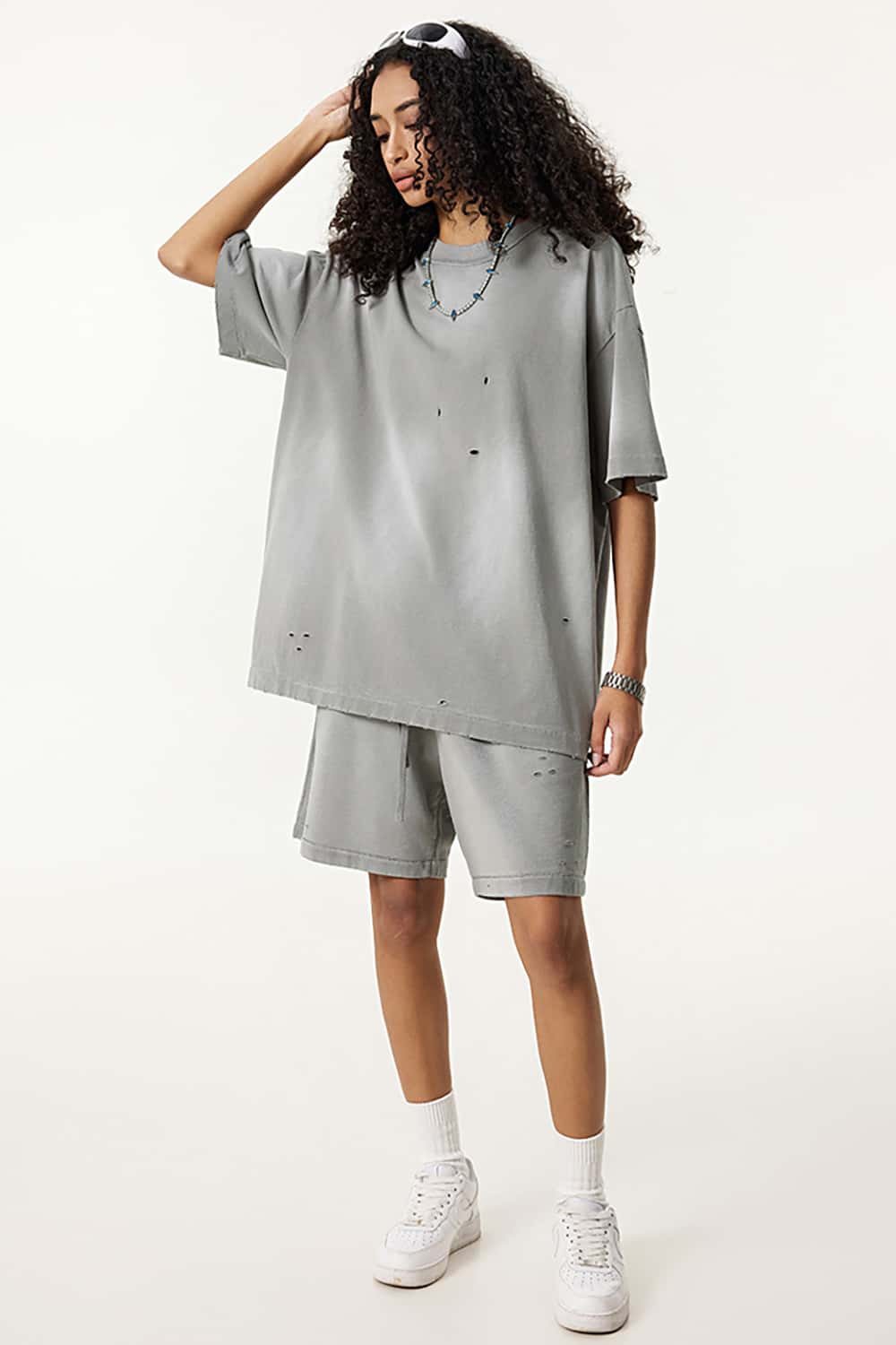 Street Style Distressed Sports Shorts - Loose Fit Mid-Length Shorts