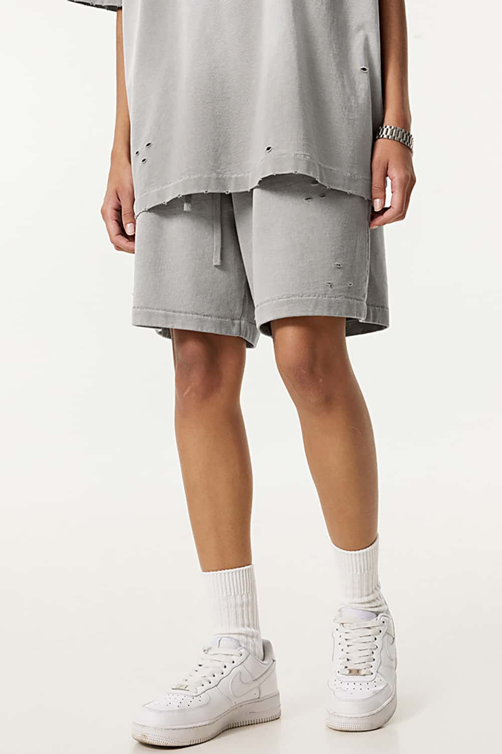 Street Style Distressed Sports Shorts - Loose Fit Mid-Length Shorts