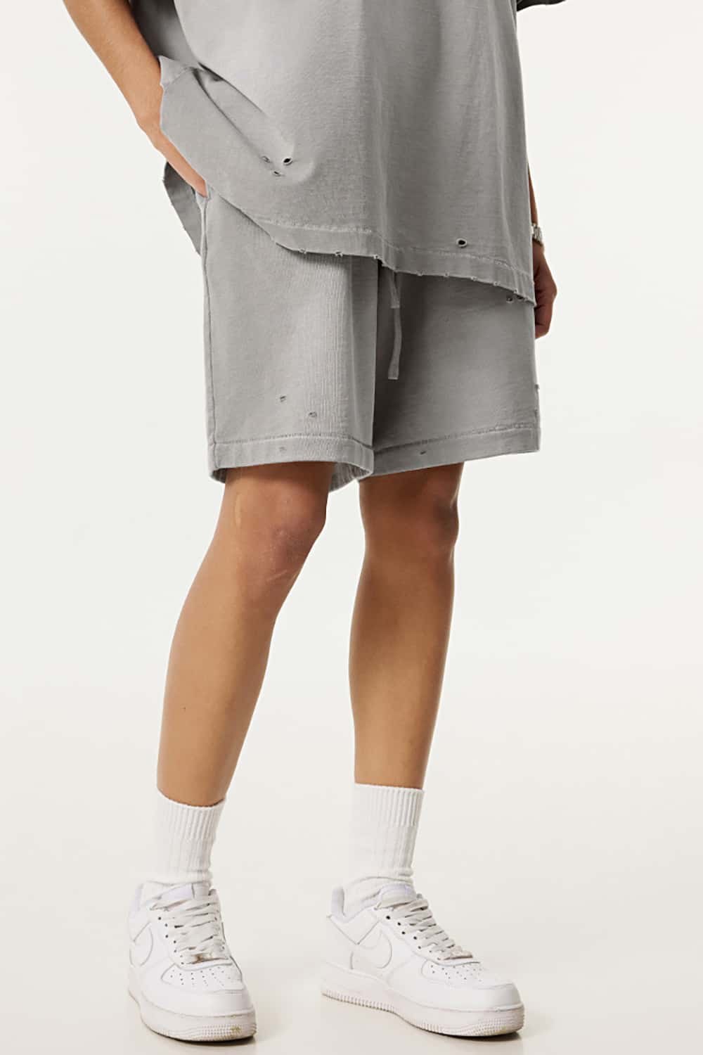 Street Style Distressed Sports Shorts - Loose Fit Mid-Length Shorts