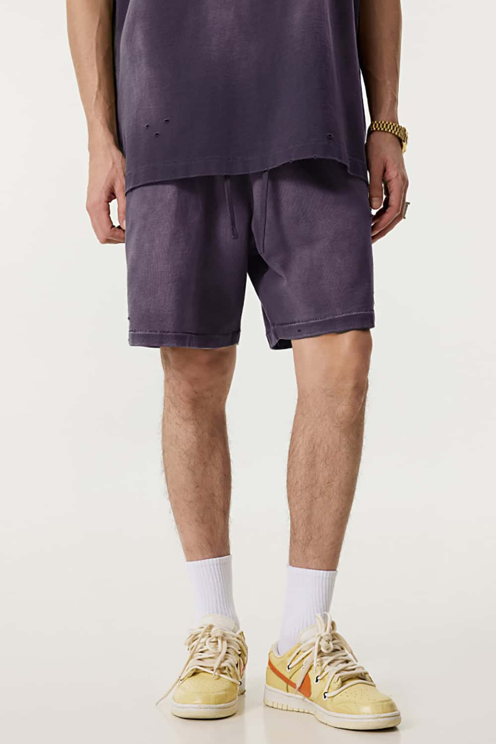 Street Style Distressed Sports Shorts - Loose Fit Mid-Length Shorts