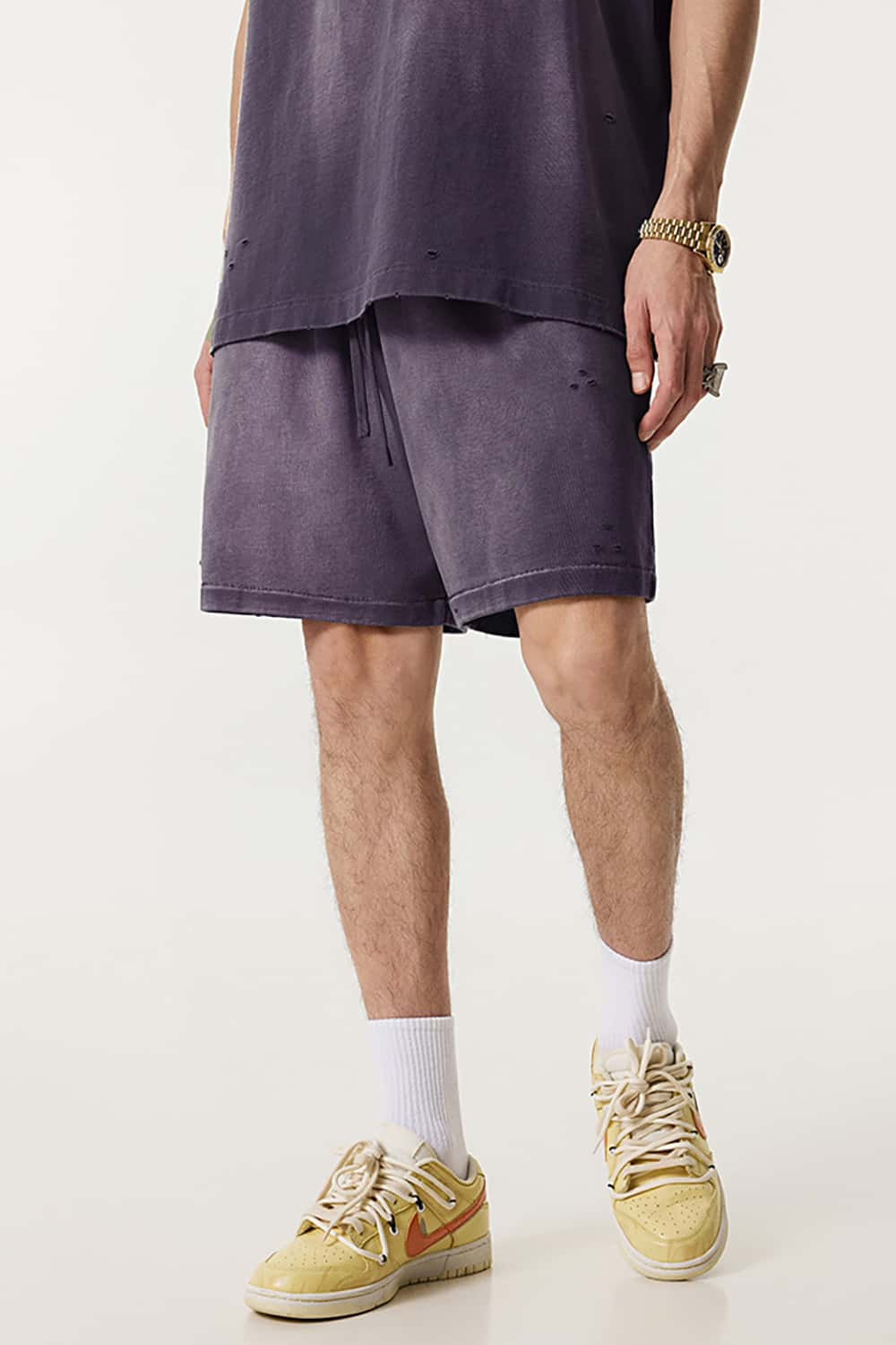 Street Style Distressed Sports Shorts - Loose Fit Mid-Length Shorts