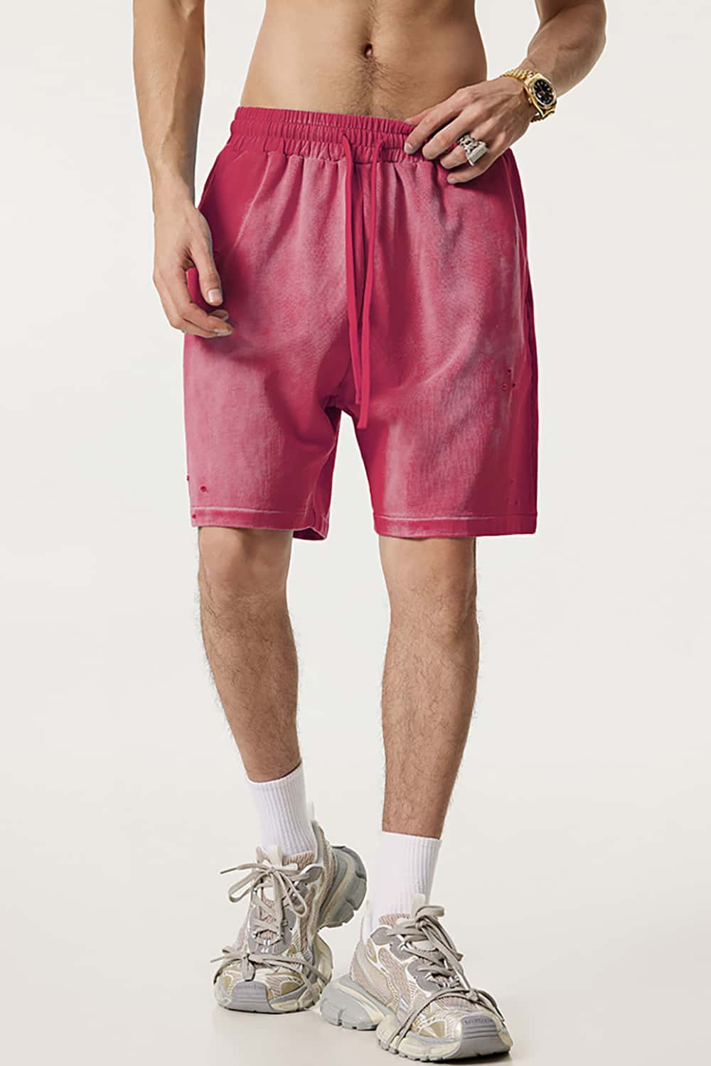 Street Style Distressed Sports Shorts - Loose Fit Mid-Length Shorts