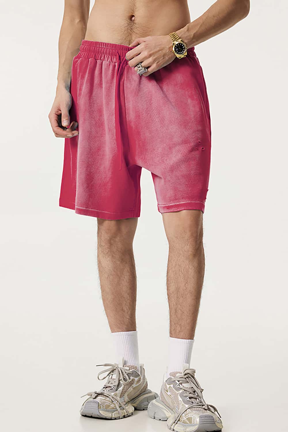 Street Style Distressed Sports Shorts - Loose Fit Mid-Length Shorts