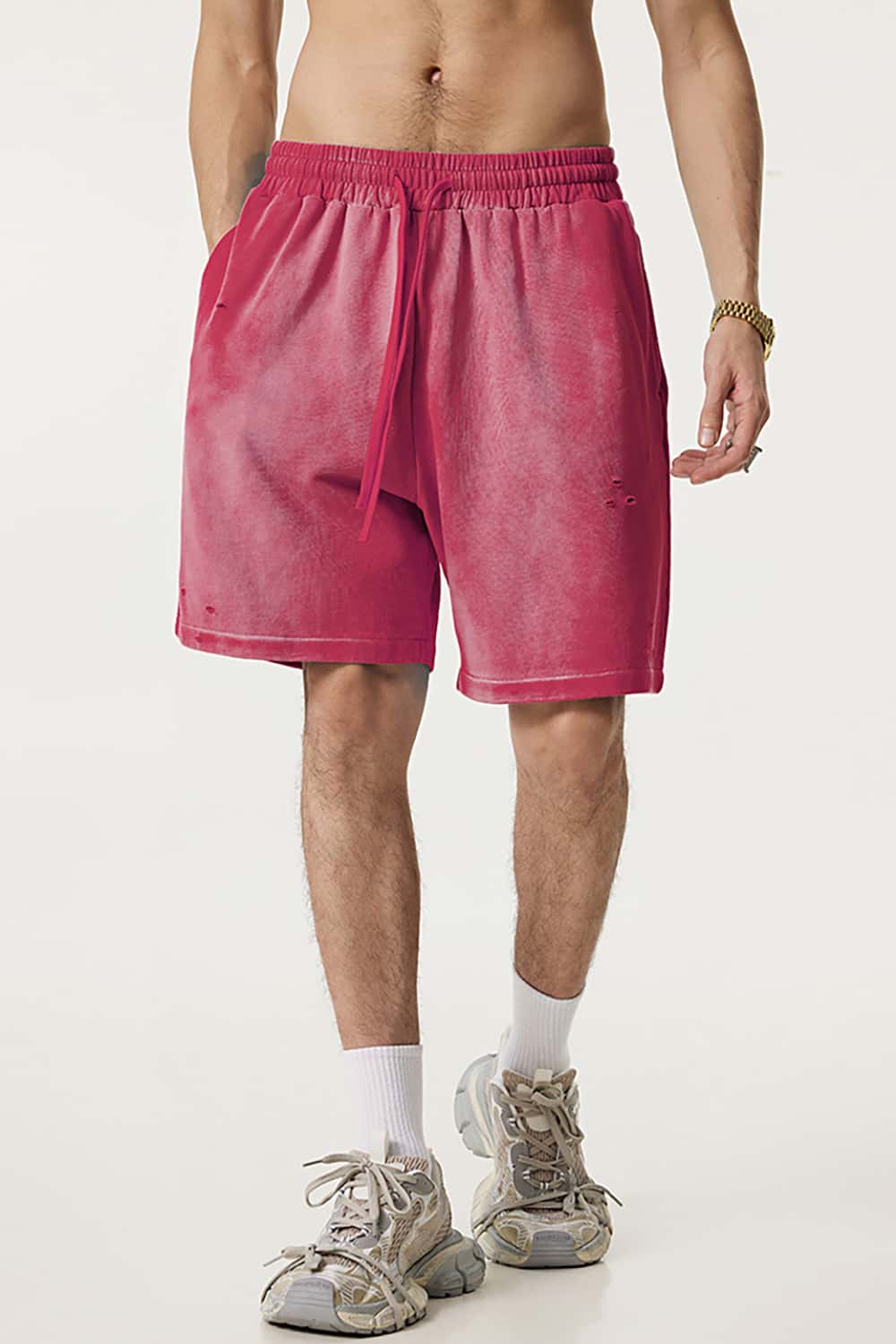Street Style Distressed Sports Shorts - Loose Fit Mid-Length Shorts