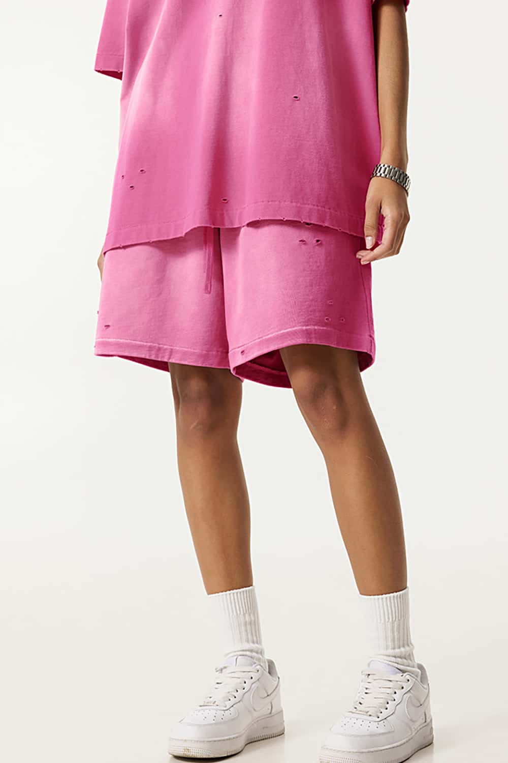 Street Style Distressed Sports Shorts - Loose Fit Mid-Length Shorts