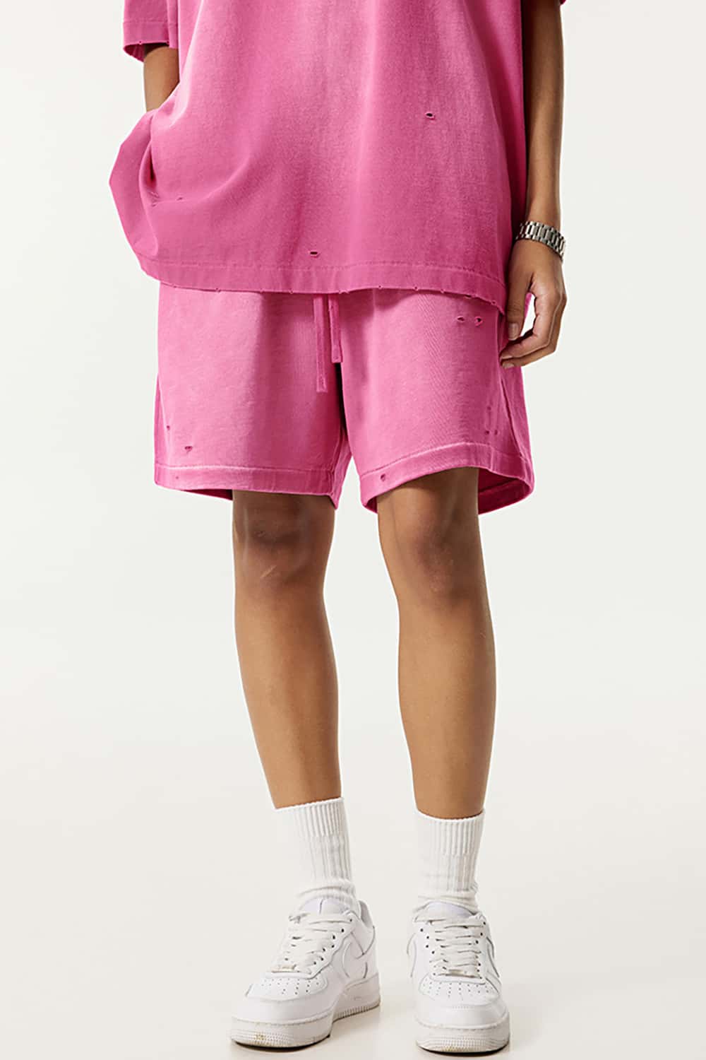 Street Style Distressed Sports Shorts - Loose Fit Mid-Length Shorts