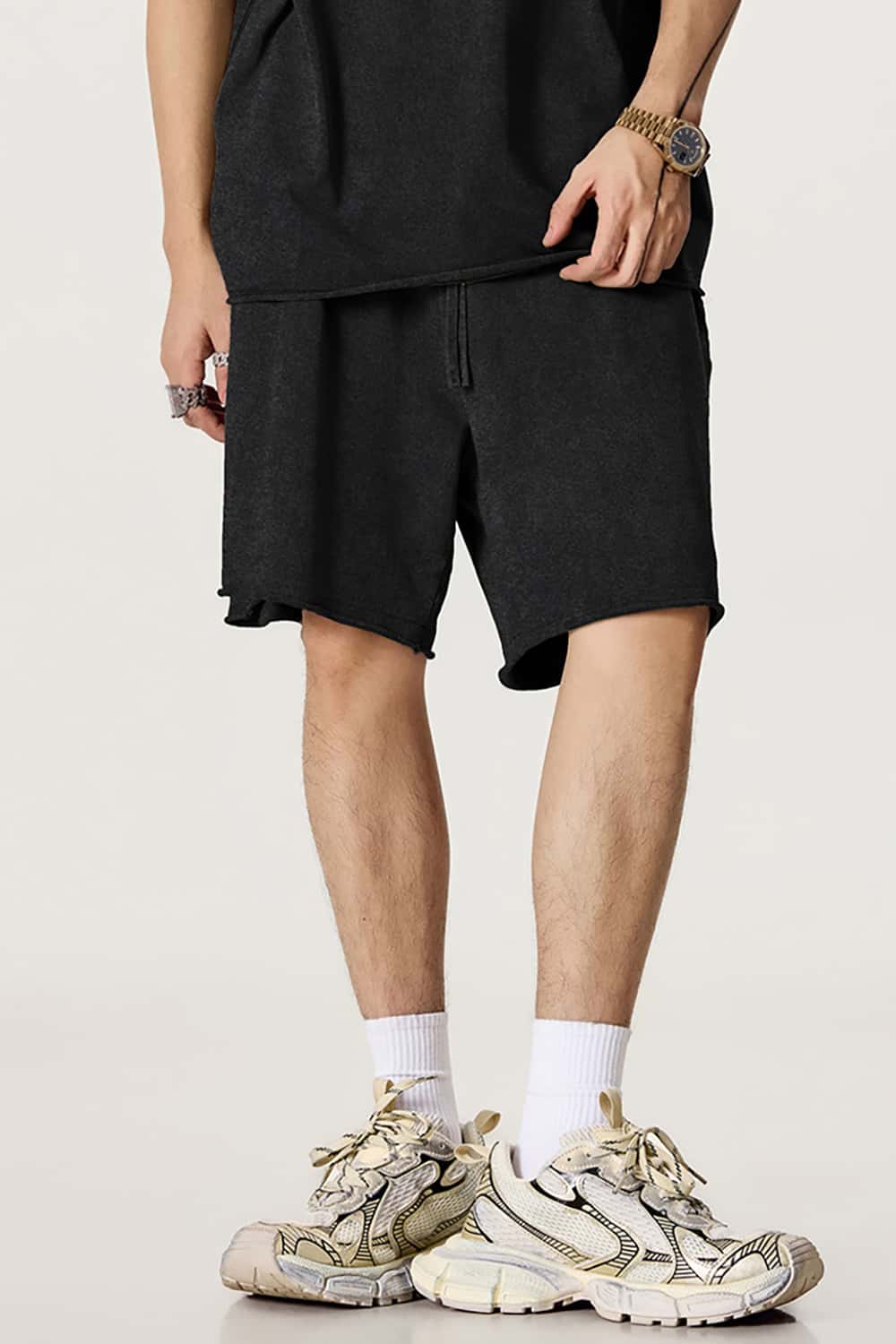Casual Rolled Hem Mid-Length Shorts