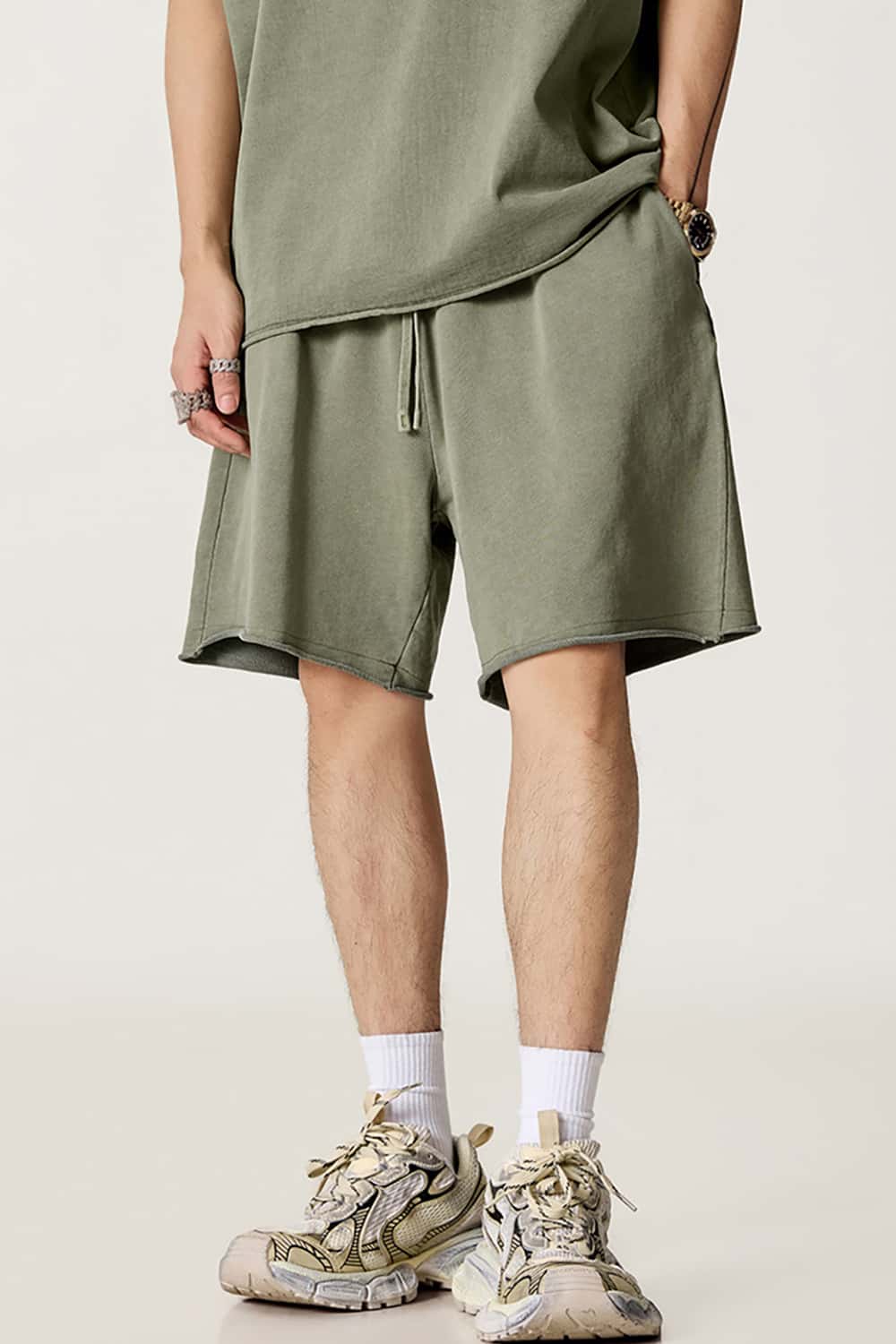 Casual Rolled Hem Mid-Length Shorts
