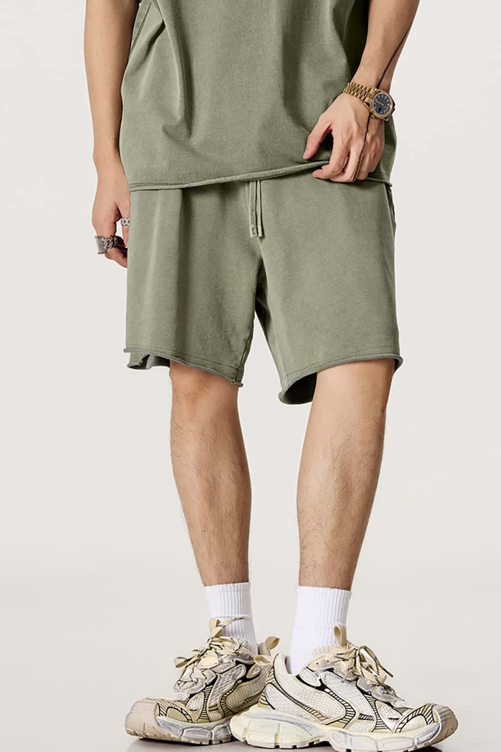 Casual Rolled Hem Mid-Length Shorts