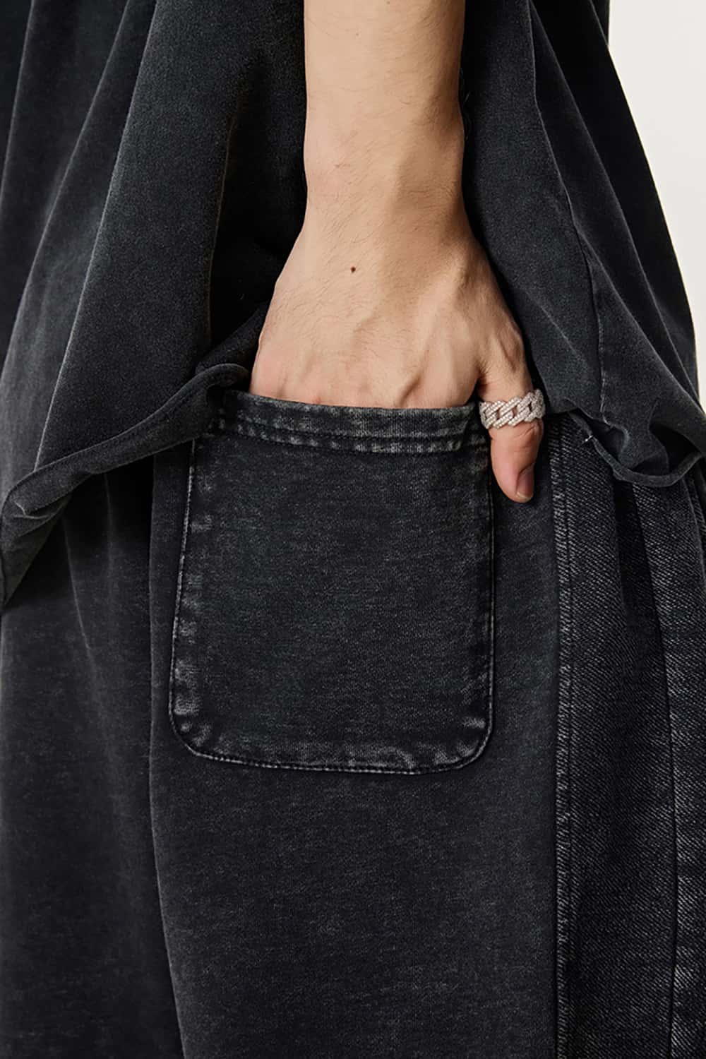 High Street Wax-Dyed Washed Distressed Mid-Length Shorts