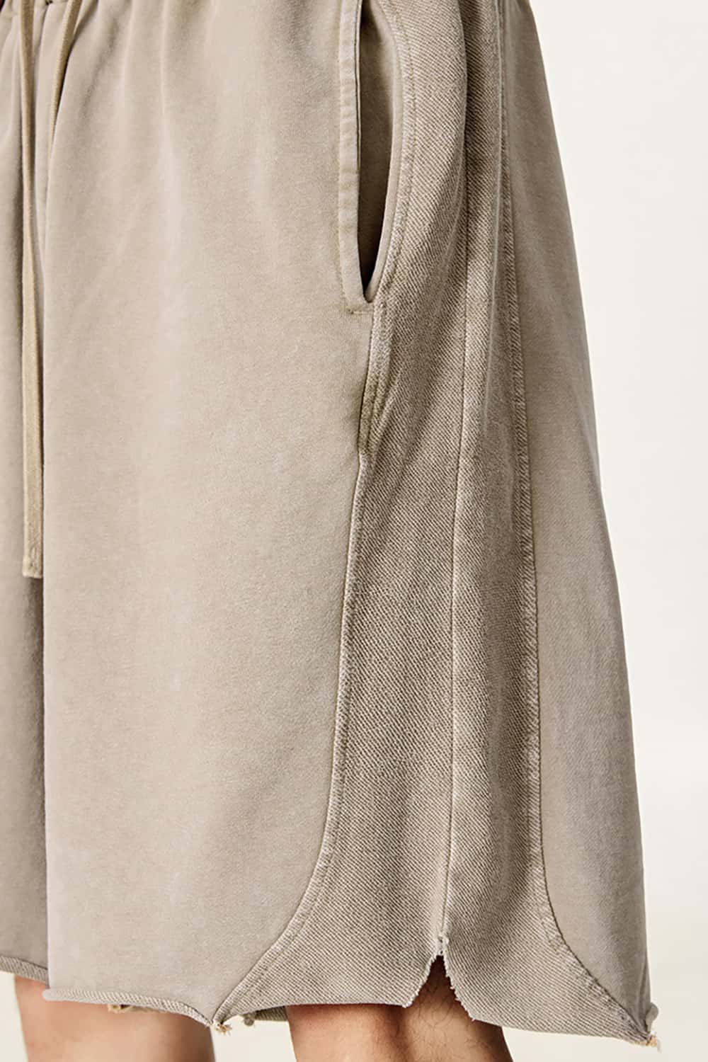 High Street Wax-Dyed Washed Distressed Mid-Length Shorts