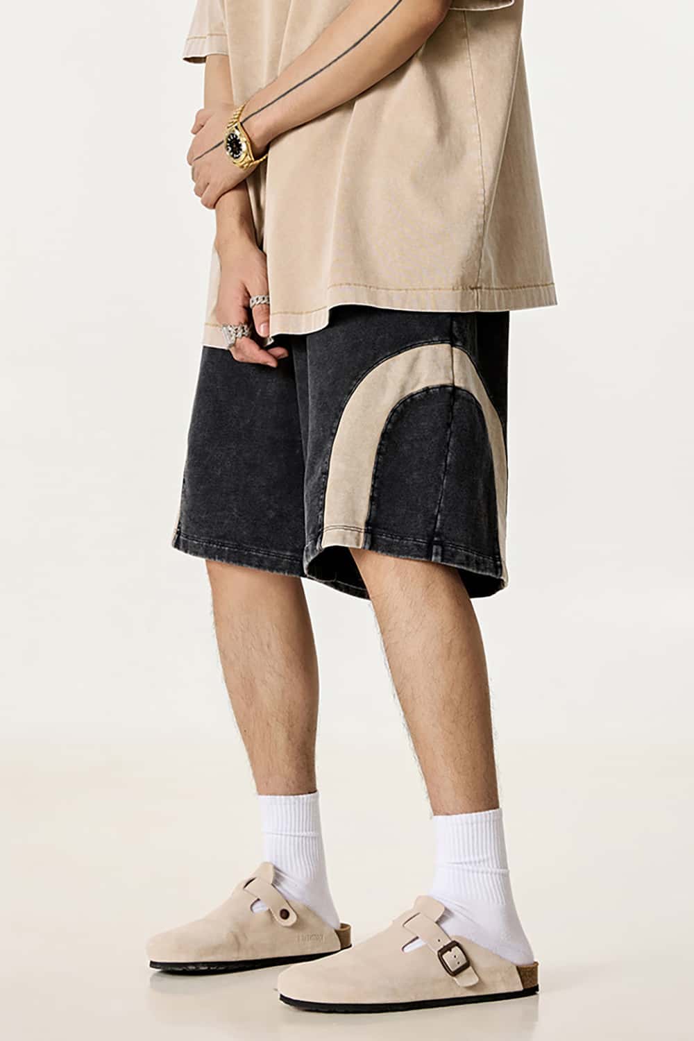 Hip-Hop Y2K Style Patchwork Color Block Loose Mid-Length Shorts