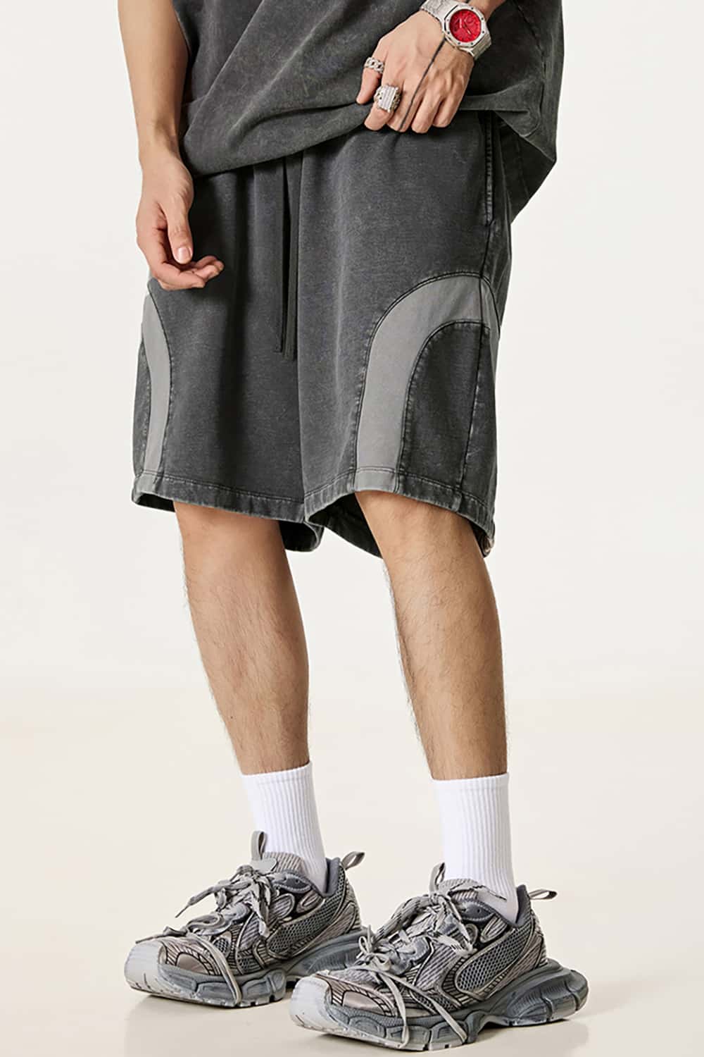 Hip-Hop Y2K Style Patchwork Color Block Loose Mid-Length Shorts