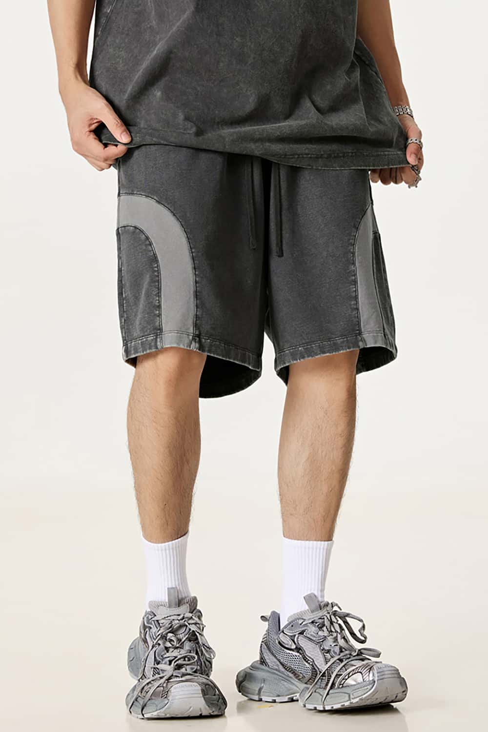 Hip-Hop Y2K Style Patchwork Color Block Loose Mid-Length Shorts