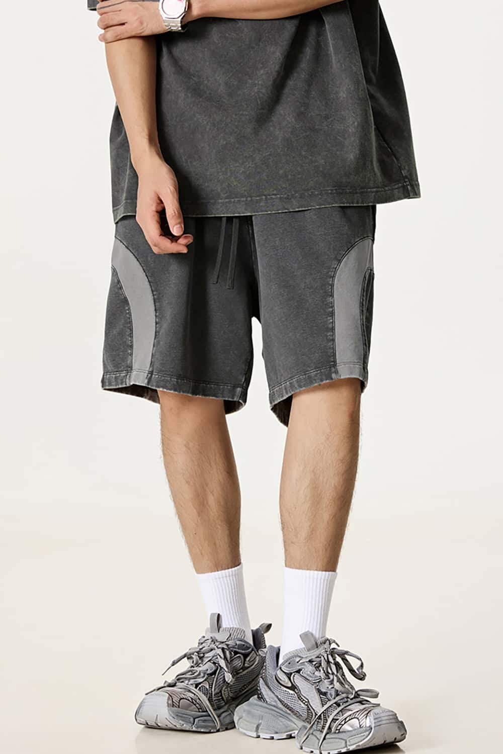 Hip-Hop Y2K Style Patchwork Color Block Loose Mid-Length Shorts