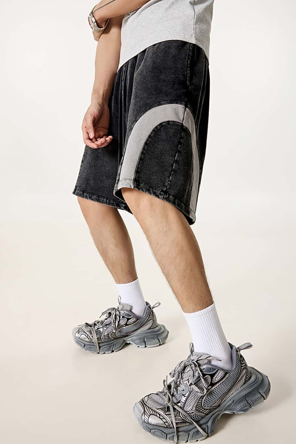 Hip-Hop Y2K Style Patchwork Color Block Loose Mid-Length Shorts