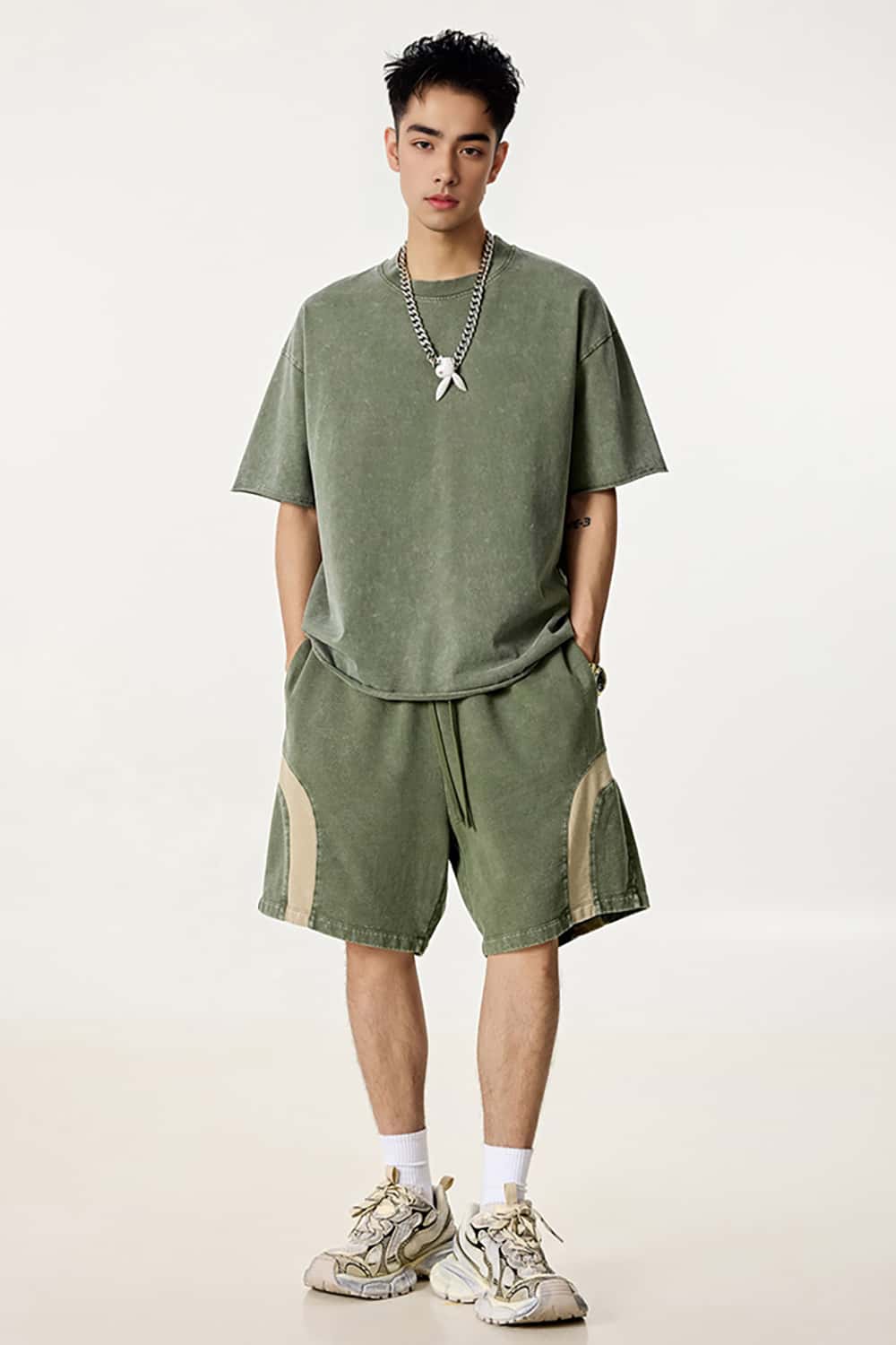 Hip-Hop Y2K Style Patchwork Color Block Loose Mid-Length Shorts