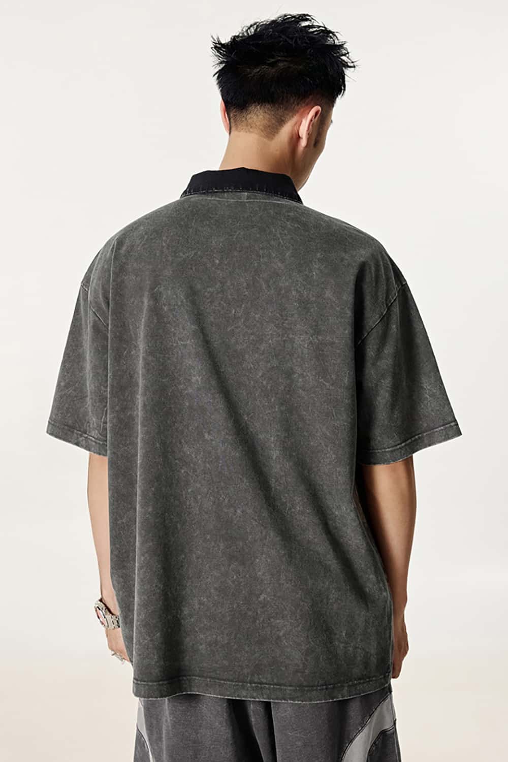 Vintage Contrast Collar Polo Shirt - Loose Fit Short Sleeve Tee