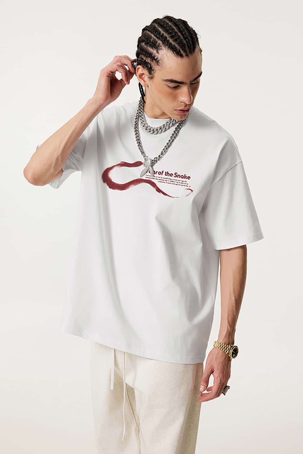 High Street Fashion T-Shirt with Simple Print - Short Sleeve Top