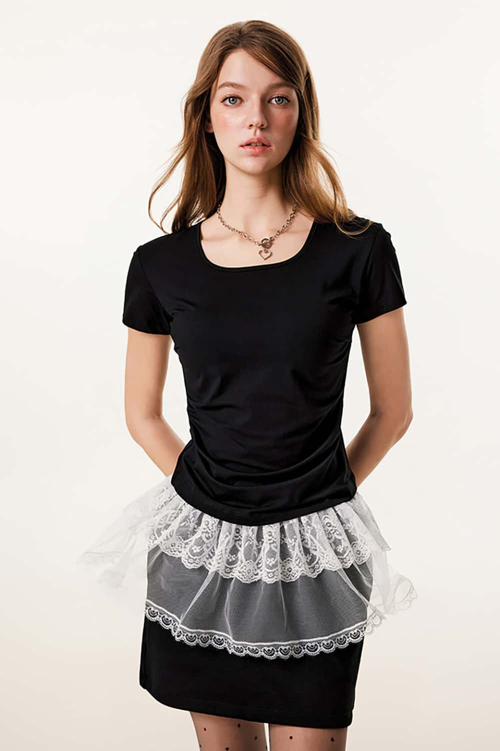 Elegant Square Neck Short Sleeve T-Shirt - Slimming Waist Cinch U-Neck Top