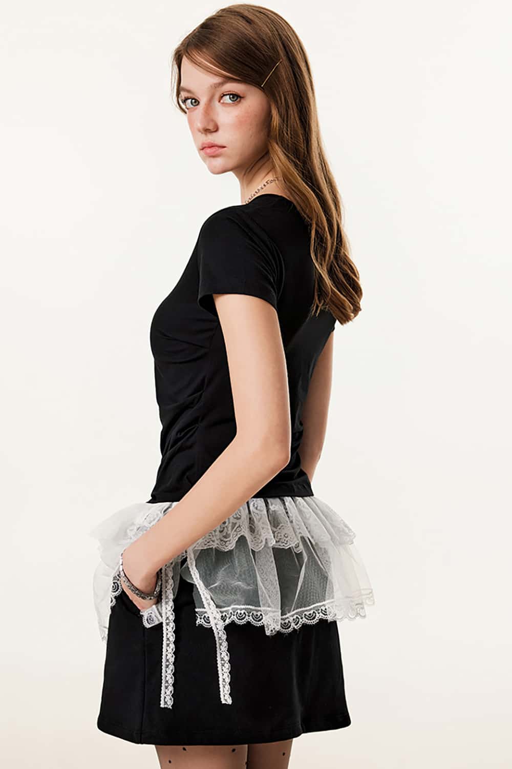 Elegant Square Neck Short Sleeve T-Shirt - Slimming Waist Cinch U-Neck Top