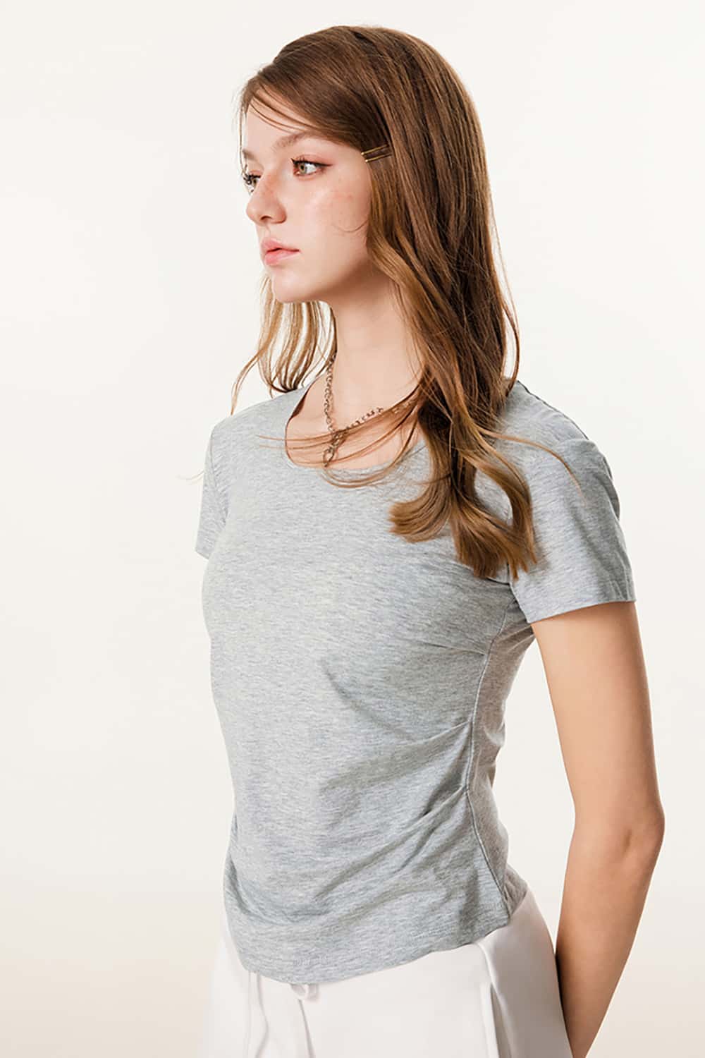 Elegant Square Neck Short Sleeve T-Shirt - Slimming Waist Cinch U-Neck Top