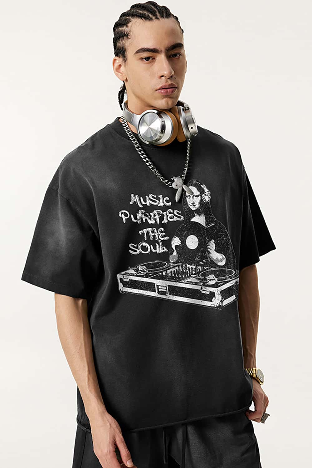 Vintage Parody Print T-Shirt - Loose Fit Short Sleeve Top
