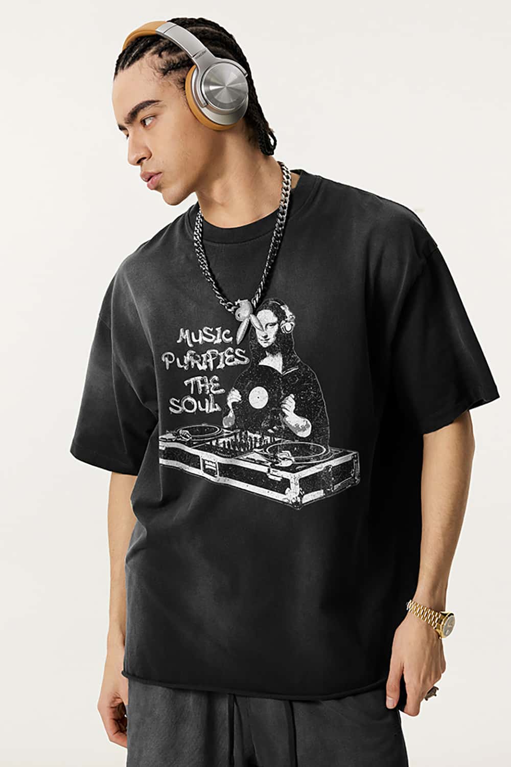 Vintage Parody Print T-Shirt - Loose Fit Short Sleeve Top